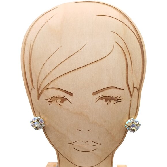 Vintage Aurora Borealis Rhinestone Gold-Tone Clip-On Earrings - Picture 4 of 5